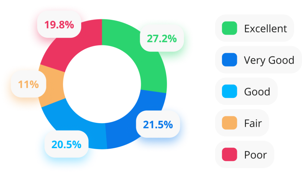 Pie chart detailing average percentage of people with particular credit score ratings