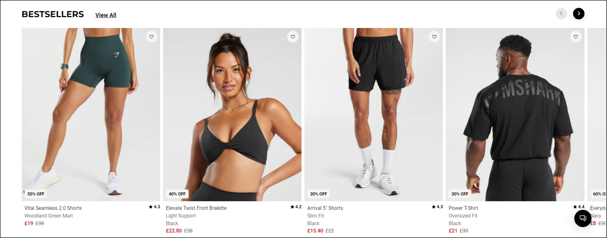 Gymshark bestsellers section